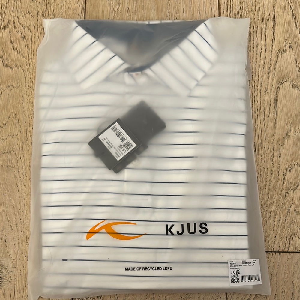 Men's KJUS White and Blue Striped Long Sleeve Polo XL